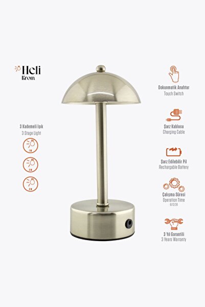 Light Design Heli Krom Ev Iş Ofis Kafe Otel Taşınabilir Şarjlı Pilli Led Masa...