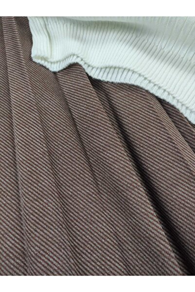 ALMİNA Cotton Diagonal Fabric Pleated Skirt