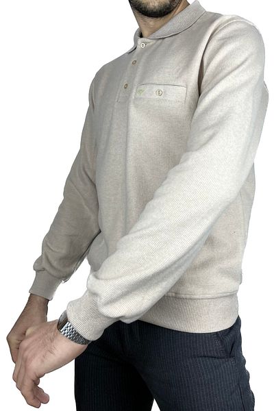 APT PRESTIGE Men's Beige Polo Collar Pocket Regular Fit Sweat Sweater