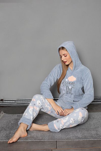 Lady Set de pijamale din lână cu pălărie cu imprimeu Dream Big