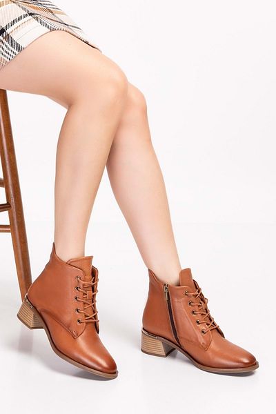 Gondol Genuine Leather Lace Detail Zippered Heeled Boots Anl.2427 - Tan - 38