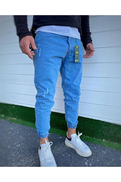 Oliggopol بنطال جينز Boyfriend Jogger باللون الأزرق للرجال