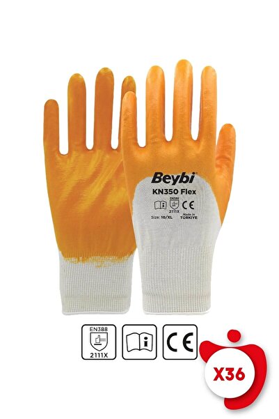 Beybi Kn350 Flex Sarı Pamuk Nitril Iş Eldiveni 10 Beden 36 Çift