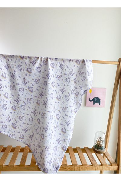 Le Petite Histoire Unicorn Patterned Multi-Purpose Muslin Blanket 95x85 Cm