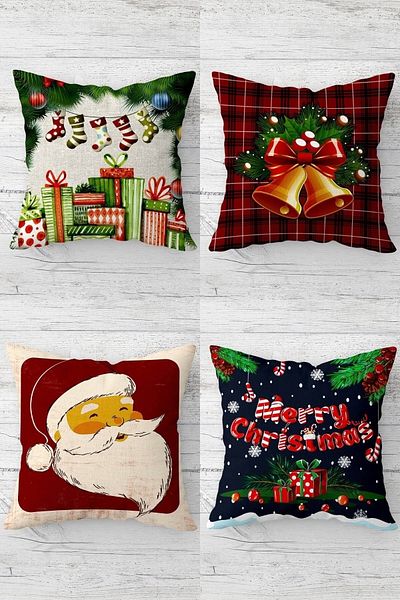 on the clouds Santa Claus Christmas Gift Stocking Theme Hidden Zippered Throw Pillow Case Pillowcase Set(4pcs)