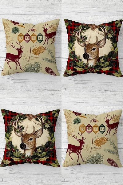 on the clouds New Year Deer Christmas Christmas Hidden Zippered Throw Pillow Case Seat Pillow Case Set (4pcs)