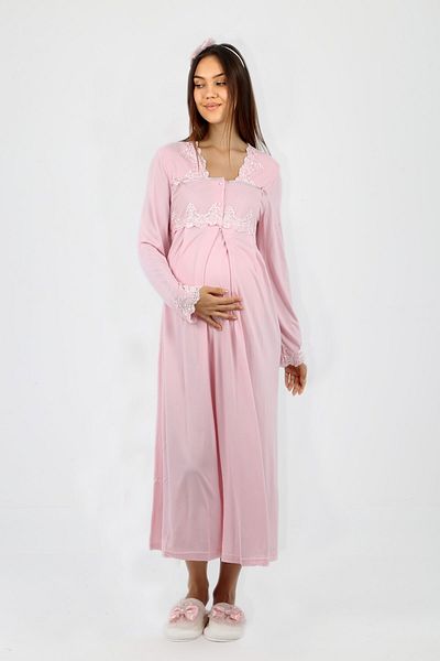 lohusahamile Powder Pink Princess Maternity Nightgown Set with Dressing Gown 70150