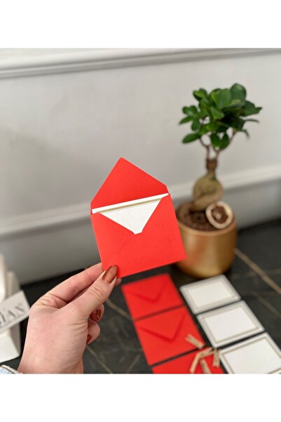 Elysian Not Kartı Seti 20li Kırmızı Yılbaşı Hediye Kartları Not Zarfı Mini Ma...