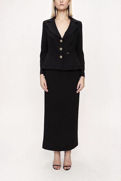 SOCIETA Black Long Skirt and Blazer Jacket Double Suit 12281