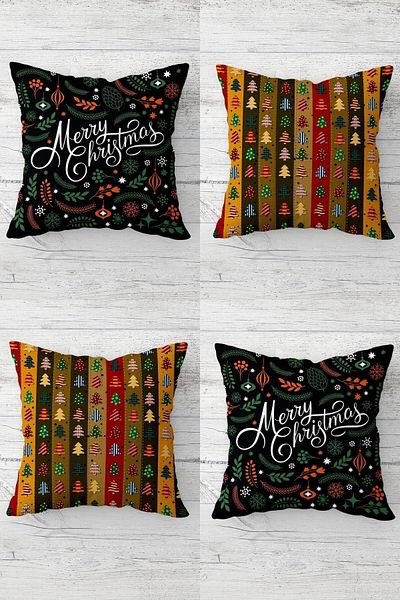 on the clouds Pine Tree Merry Christmas New Year Theme Hidden Zippered Throw Pillow Case Pillowcase Set 4pcs