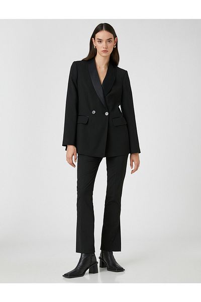 Koton Slit Flared Leg Trousers High Waist with Stitching Detail