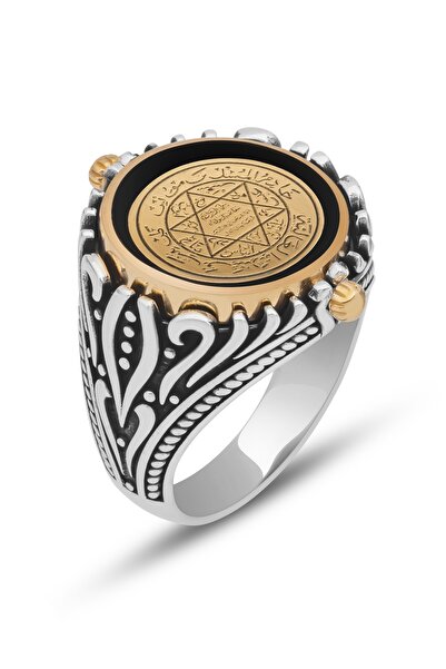 ALYANSEVİM Çift Tarafli Mührü Süleyman Işleme 925 Gümüş Erkek Yüzük