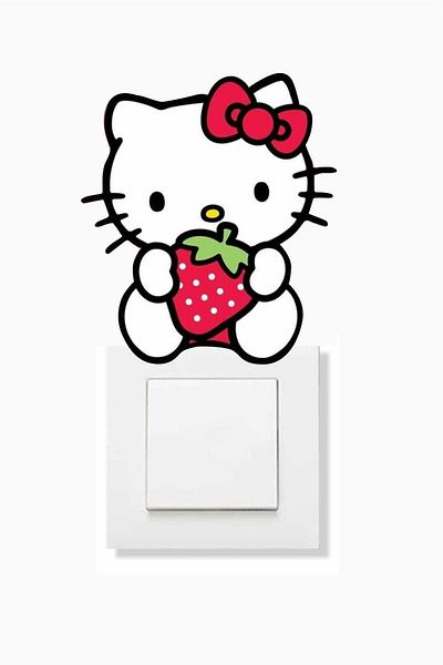 Piksel Grafik Hello Kitty - Autocolant pentru priză cu căpșuni