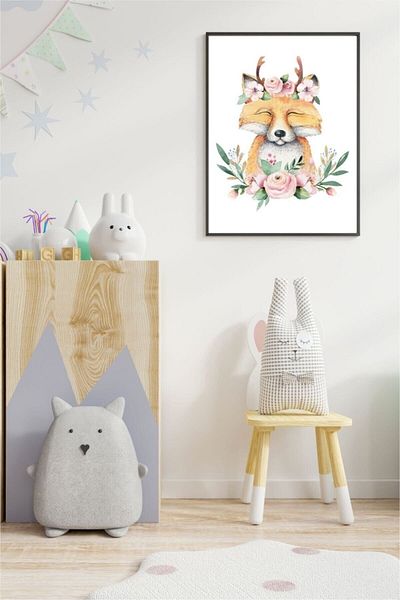 Piksel Grafik Αυτοκόλλητη αφίσα με μοτίβο Fox Flower - Χωρίς πλαίσιο