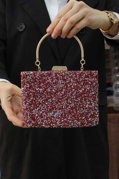 ROZA CANTA Women's Red Stone Evening Dress Clutch Portfolio Bag