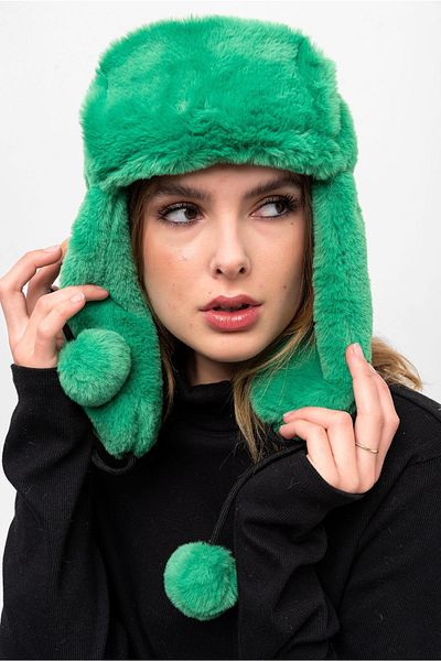 Saria Moda Pompom Detail Plush Fur Snow Beanie/Hat with Headphones