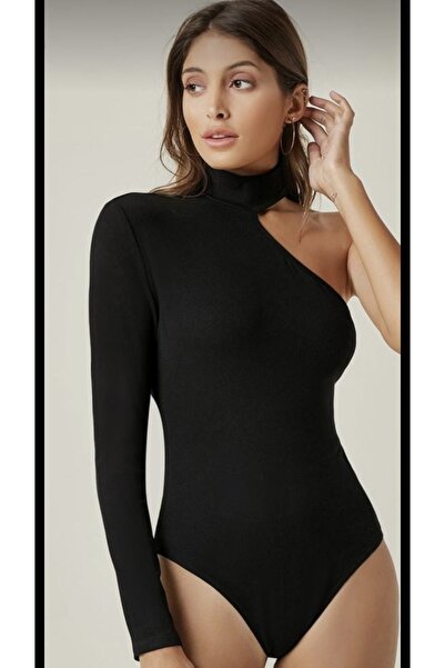 Nsb Tasarım Kadın Siyah Tek Kol Detaylı Bodysuit