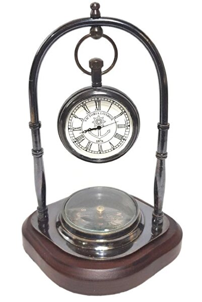 hediyepatronu بوصلة نحاسية وساعة طاولة برونزية