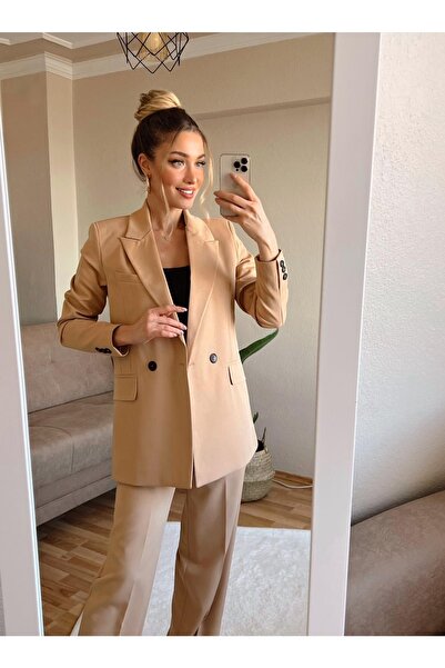 cn novembersun Women's Beige Blazer Jacket Pants Set
