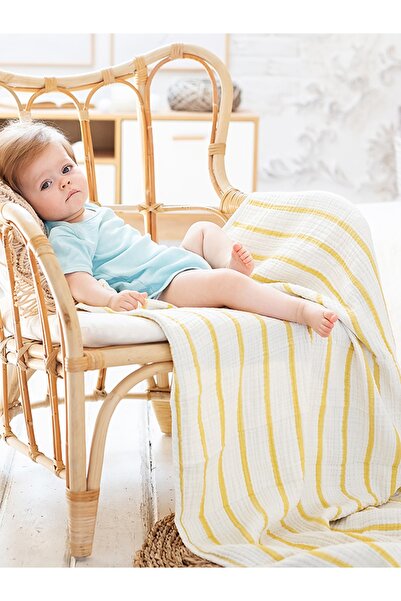 Caline Baby بطانية موسلين 4 طبقات 120x120سم - خردل مخطط