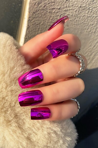 Design Look Lila Renk Aynalı Takma Tırnak 122li