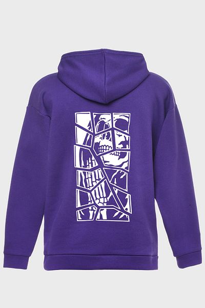 DEEPSENCE Unisex Owersize Hooded Sweatshirt Purple Skull Print