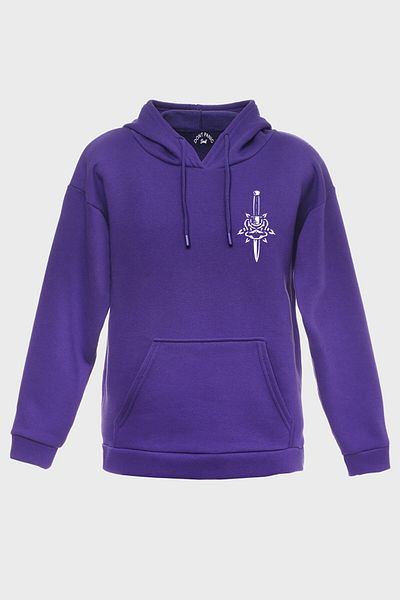 DEEPSENCE Unisex Owersize Hooded Sweatshirt Purple Skull Print