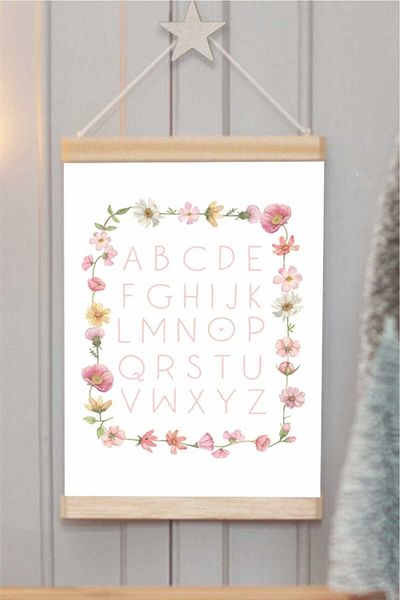 Piksel Grafik Αφίσα σε καμβά - Μοτίβο λουλουδιών, κορδόνι αλφαβήτου, κρεμαστό