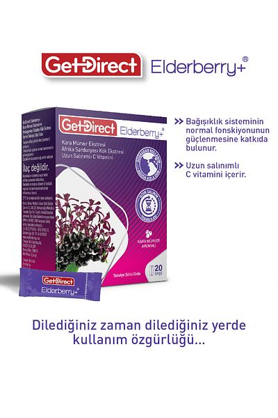 GetDirect Elderberry+ كرامبيري وإبرة الراعي الأفريقية - 20 كيسًا، فيتامين C طويل التأرجح، للاستخدام بدون ماء