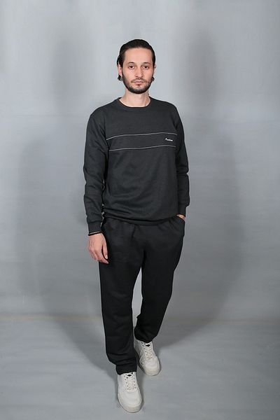 fkgiyim Anthracite Comfortable Pattern Embroidered Thick Sweat Men's Tracksuit Set