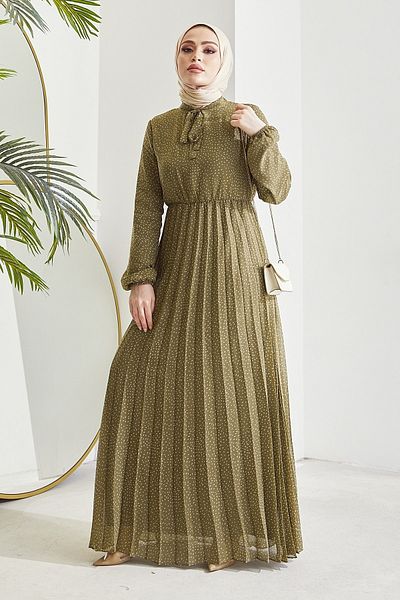 InStyle فستان رامونا للحجاب شيفون بنمط كريسبي - كاكي