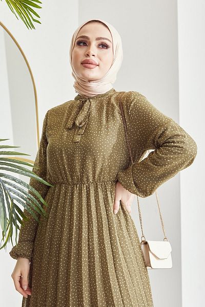 InStyle فستان رامونا للحجاب شيفون بنمط كريسبي - كاكي