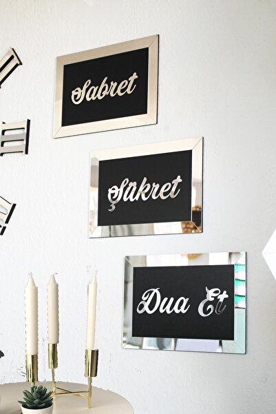 GİZEM SHOP 3d Sabret Şükret Dua Et 3'lü Set (26*16) Gümüş