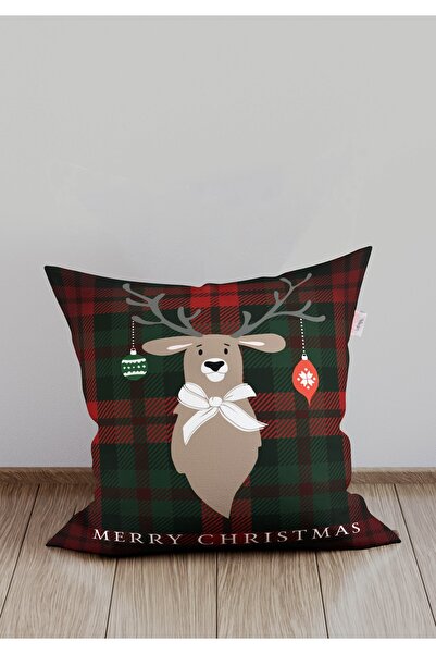 menesahome Merry Christmas Throw Pillow Cover, Red Plaid Throw Pillow Cover, Deer Pattern Throw Pillow Cover, Christmas Throw Pillow