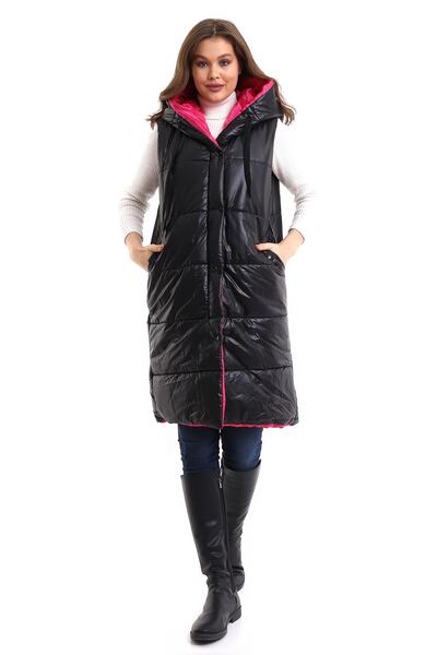 winmoda Women's Long Vest Hooded Inner Lined Pocket