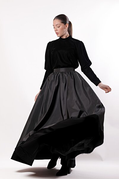 mezzofficial Siyah Ipek Kadife Bluz-mskb20210050