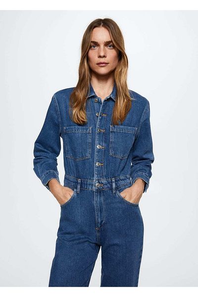 MANGO Woman Μακρύ τζιν ολόσωμο