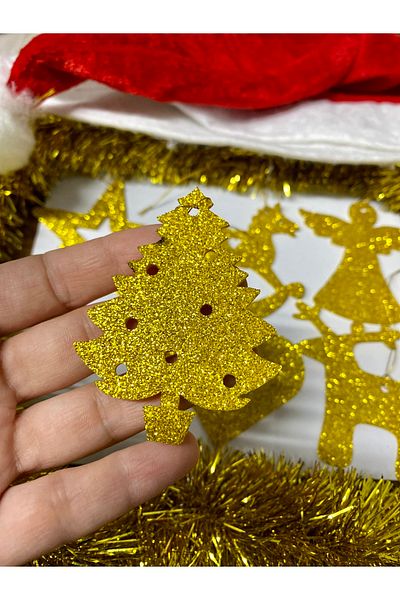 Mini Tasarım Atölyem Silvery Gold Eva Christmas Tree Ornament Set (6 Pieces)