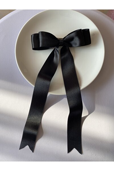 MAKSESUAR Cataramă automată cu fundă din satin negru pentru femei