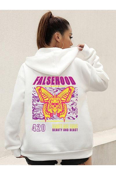 DEEPSENCE Women's Oversize Hooded Sweatshirt Falsehood Print