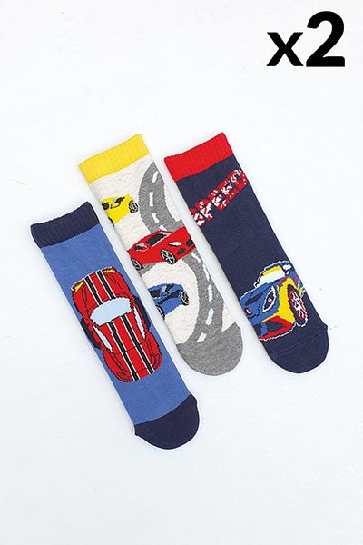 MEM SOCKS Комплект от 6 детски чорапи до глезена с шарка Speed