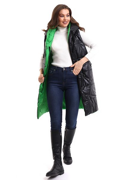 winmoda Дамски дълъг елек с качулка и вътрешен джоб с подплата