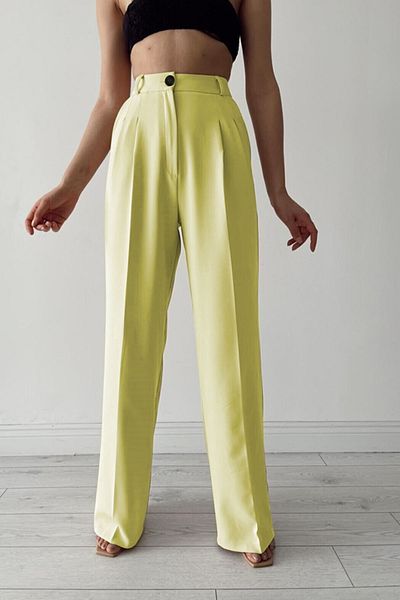 Ortaya Çık Yellow Pleated Fabric Palazzo Trousers