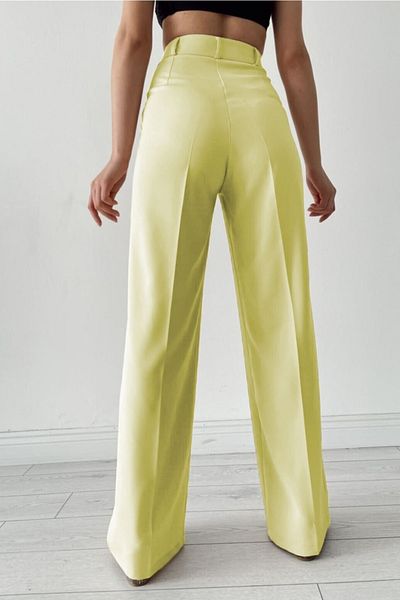 Ortaya Çık Yellow Pleated Fabric Palazzo Trousers
