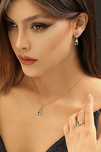 Miavi Silver 925 Ayar Gümüş Lotus Çiçeği Motifli Oval Aqumarine Taş Modelli T...