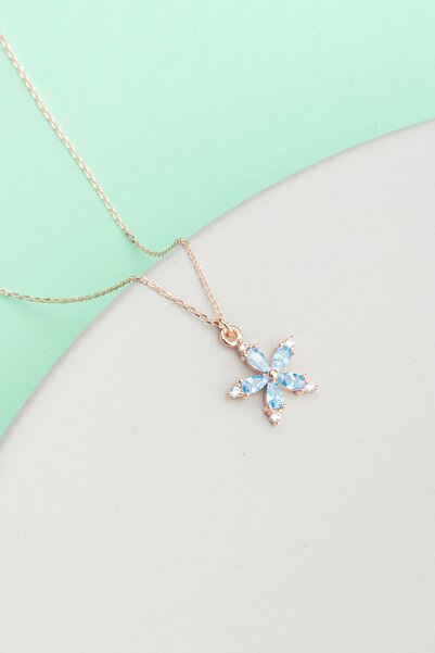 LINTERNA 925 Ayar Gümüş Aqumarine Renkli Nergis Çiçeği Kolye