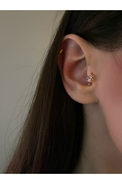 Okkostore Kadın Minimal Pembe Baget Taşlı Halka Tragus Piercing