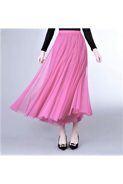 NSM Γυναικεία Candy Pink 3 στρώσεων Midi Tulle φούστα Άνετη ψηλόμεση φούστα μ...