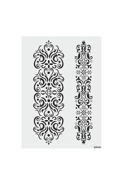 STENCİLTASARIM Br042 Damask Border Wall Wooden Glass Painting Pattern