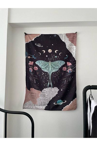 Planet Butik The Moth College Wall Cloth - Wall Tapestry I 70 X 100 Cm